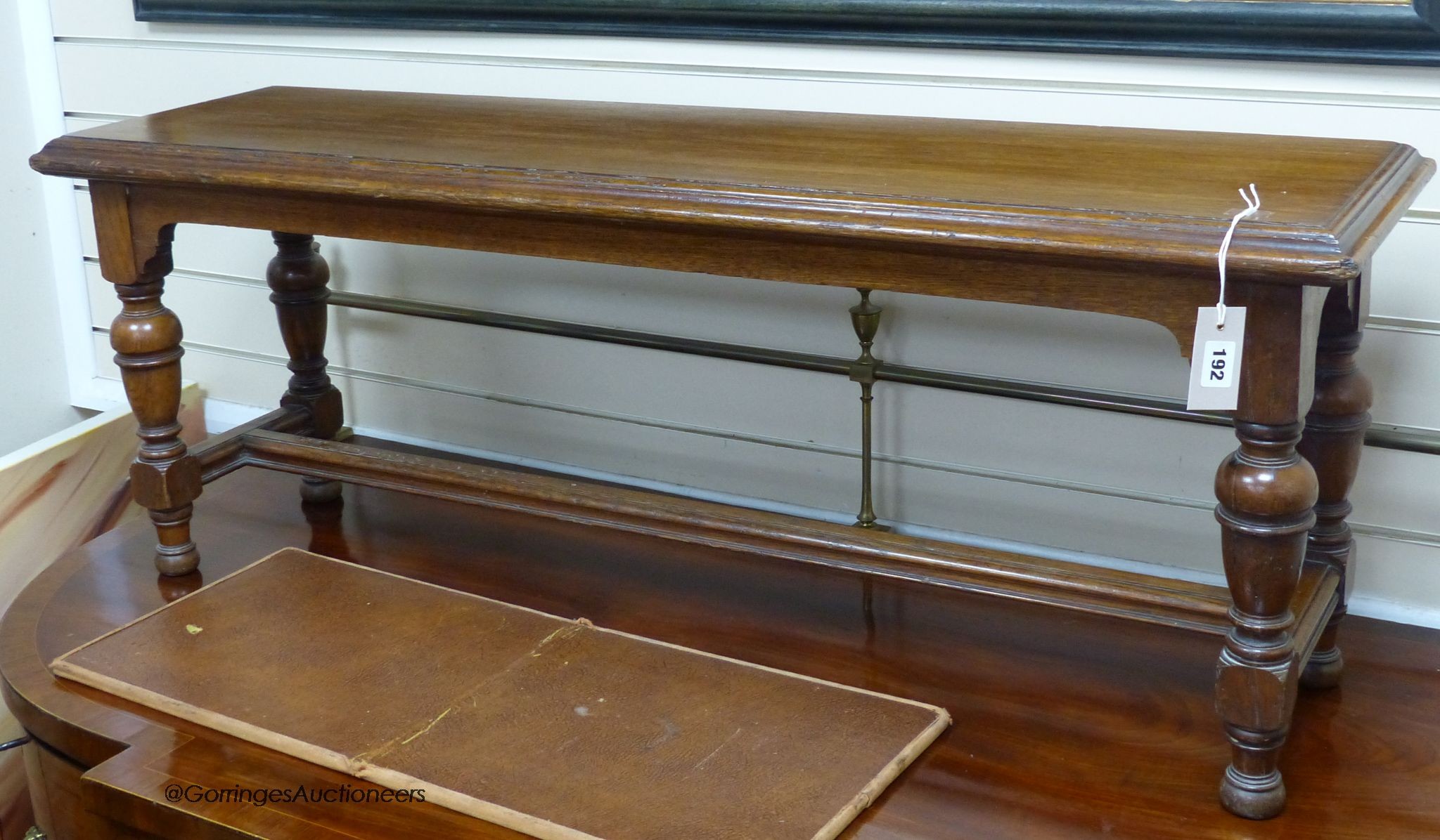 A Howard & Sons oak bench, length 122cm, depth 36cm, height 47cm
